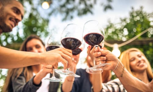 Residents enjoying a glass of wine near The Motif by Morningside in Atlanta, Georgia