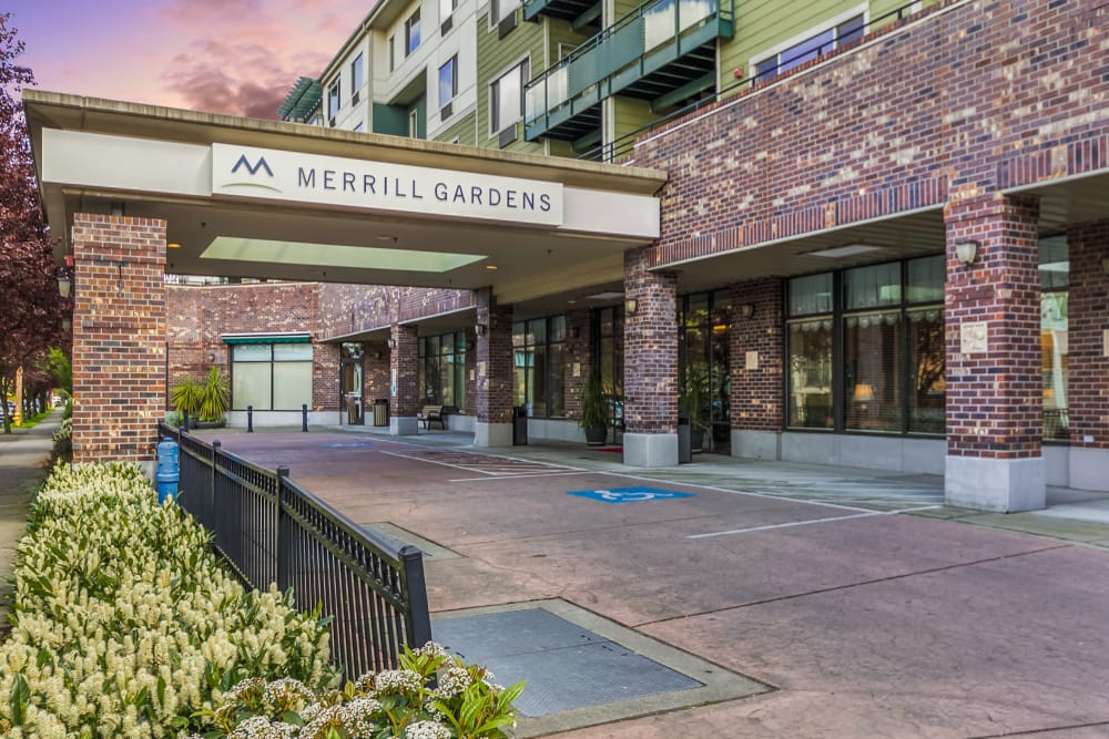 Front entrance at Merrill Gardens at Renton Centre