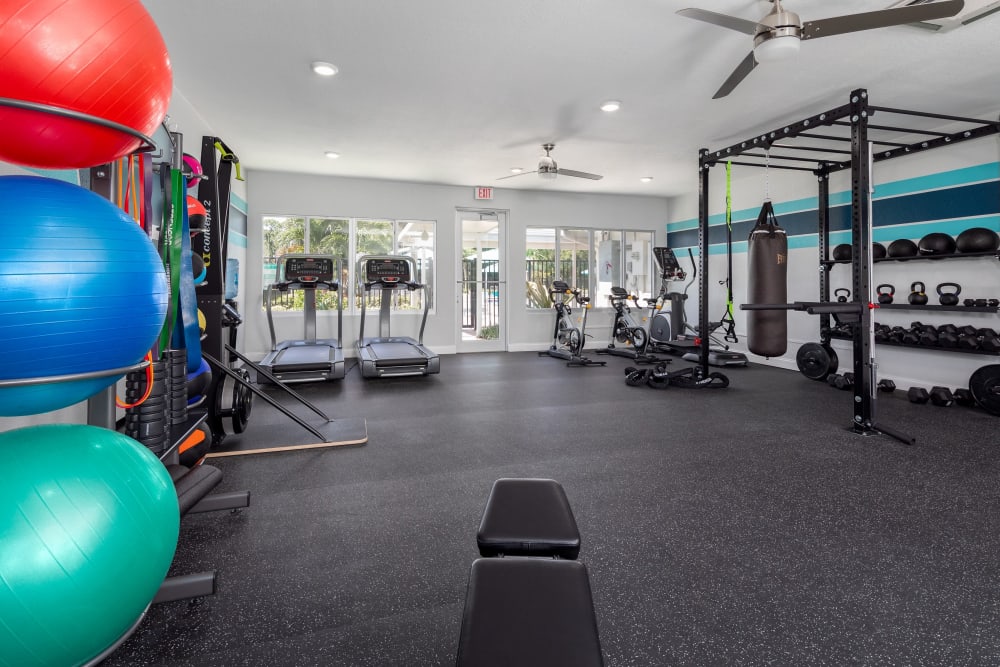 Well equipped fitness center at Verse at Royal Palm Beach in Royal Palm Beach, Florida