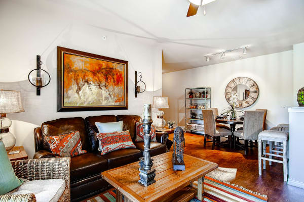 Enjoy a modern living room at Peaks at Woodmen Apartments