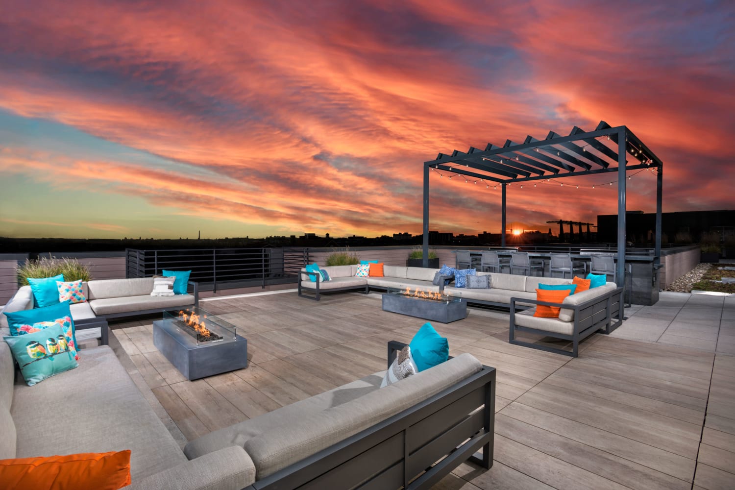 Beautiful rooftop deck at sunset at Arcade Sunshine in Washington, District of Columbia