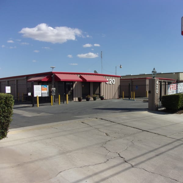Gated entrance at StorQuest Self Storage in Los Banos, California
