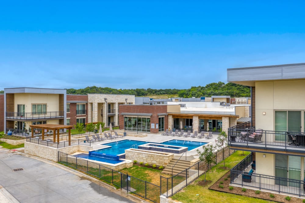 Birds eye view of the pool at The Gates at Meadow Place in Willow Park, Texas