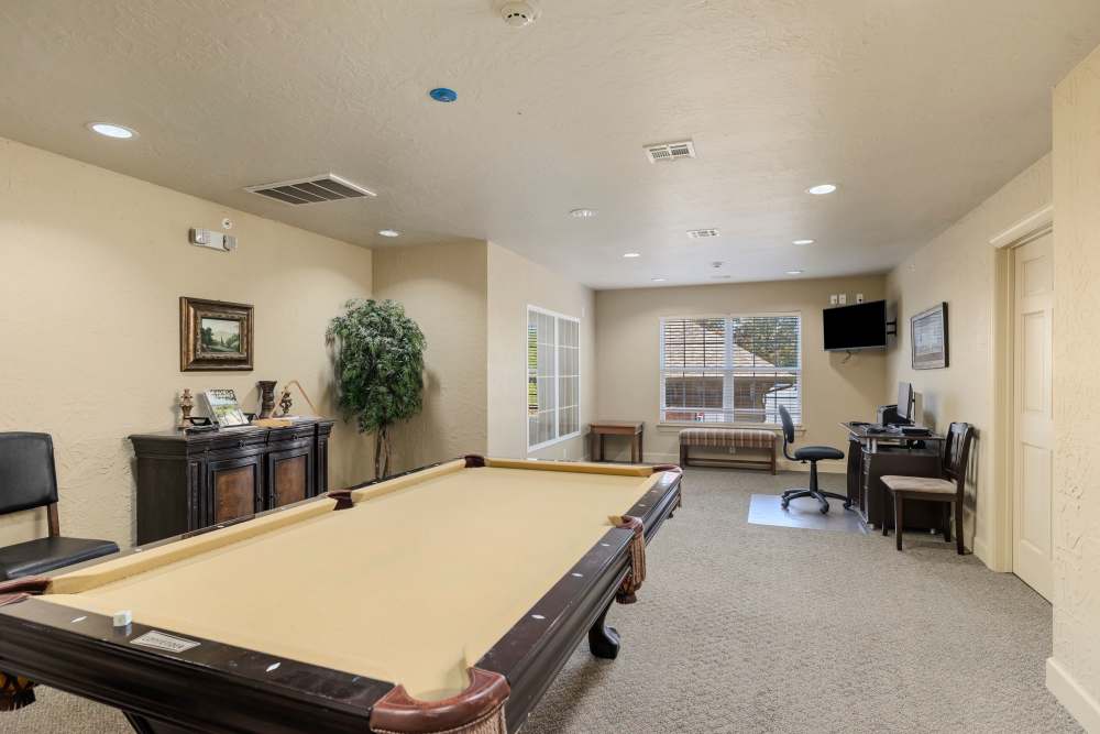 Clubhouse with billiard table at Villas At Copper Leaf in Nixa,Missouri