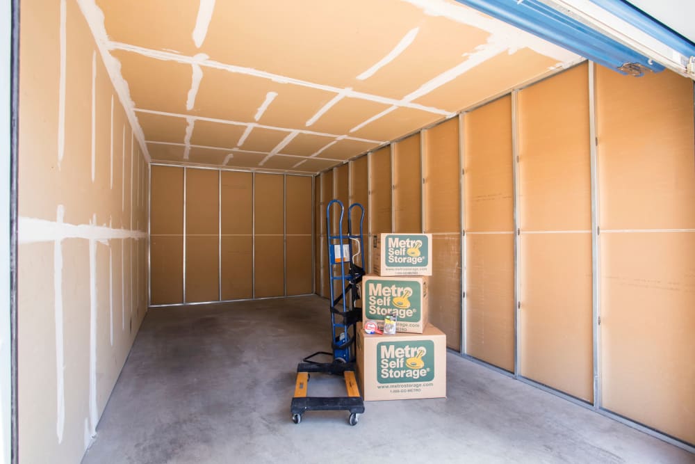 Unit interior with packages at Metro Self Storage in El Paso, Texas