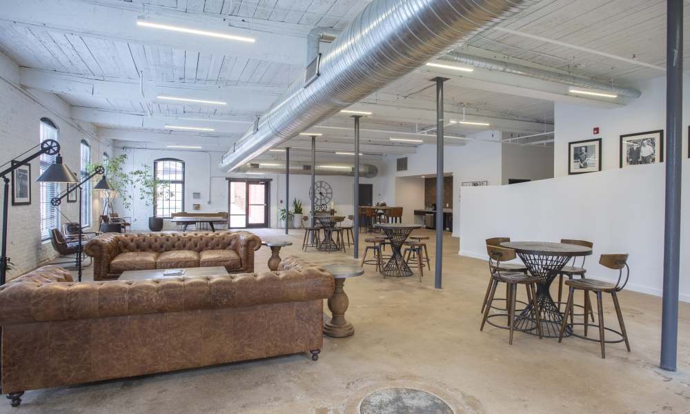 Community dining area at Lofts at Inman Mills in Inman, South Carolina