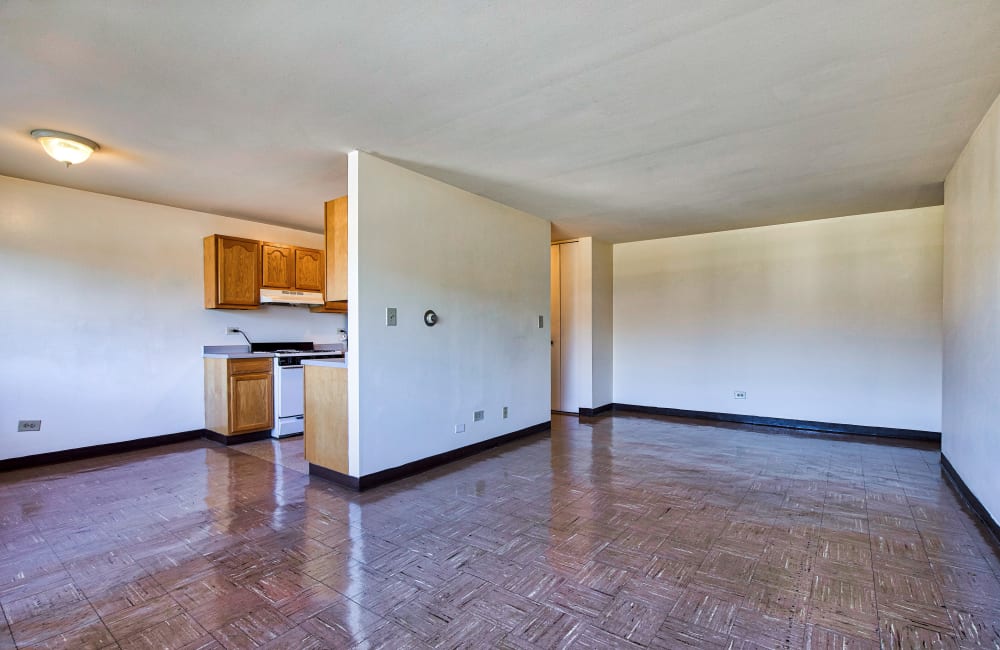 Dining and kitchen area at Prairie View Apartments in North Chicago, Illinois