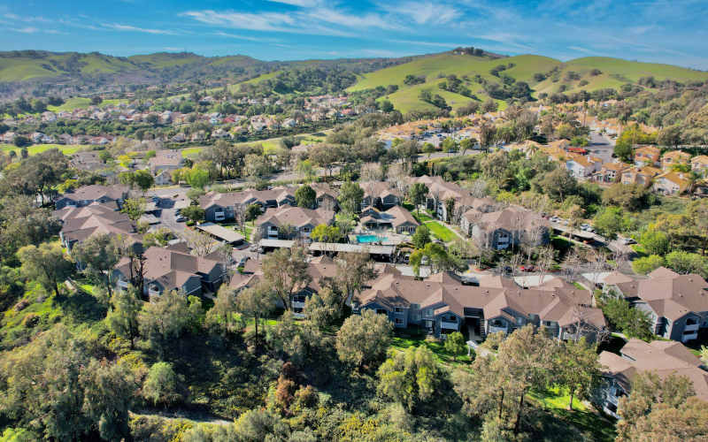 An aerial view of the property at Village Oaks in Chino Hills, California
