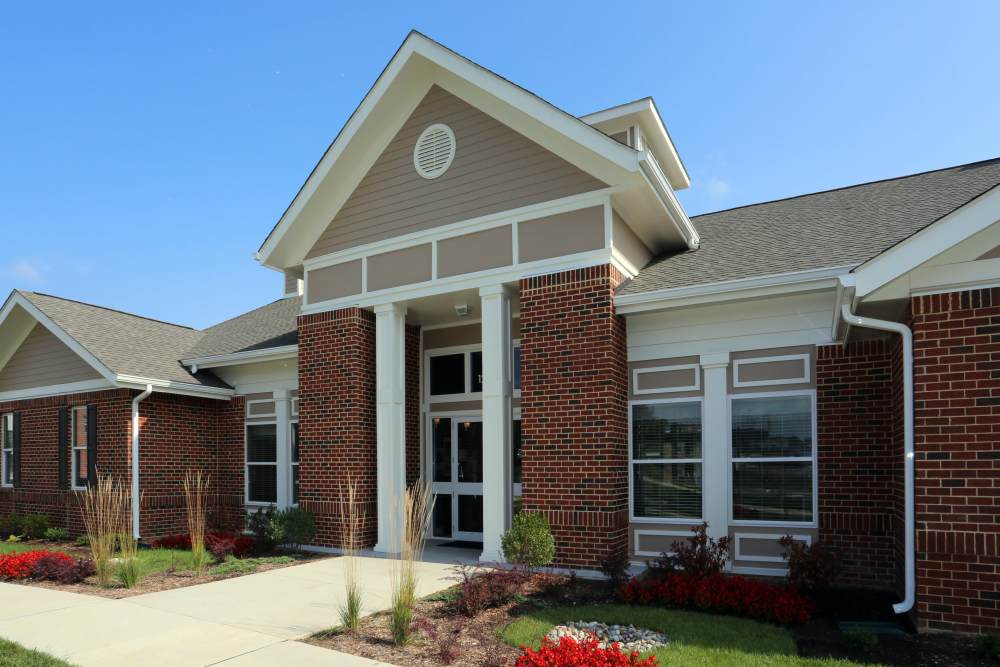 View of the entrance of the apartments at Adams Crossing Apartment Homes in Waldorf, Maryland