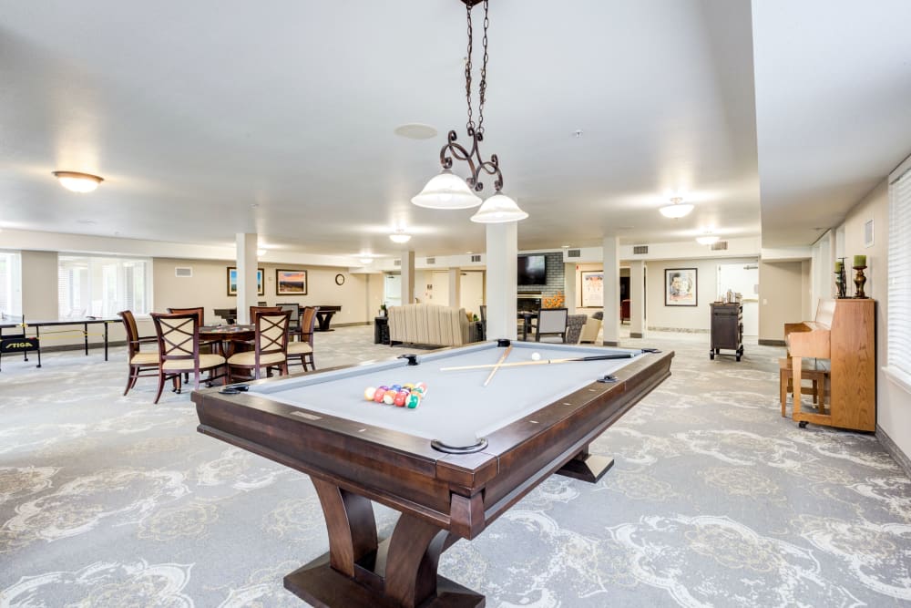 Pool table area at Maple Ridge Senior Living in Ashland, Oregon