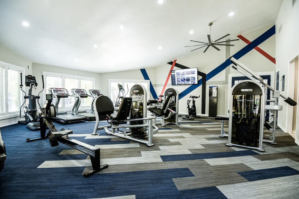 Well equipped fitness center at The Regent in Dallas, Texas