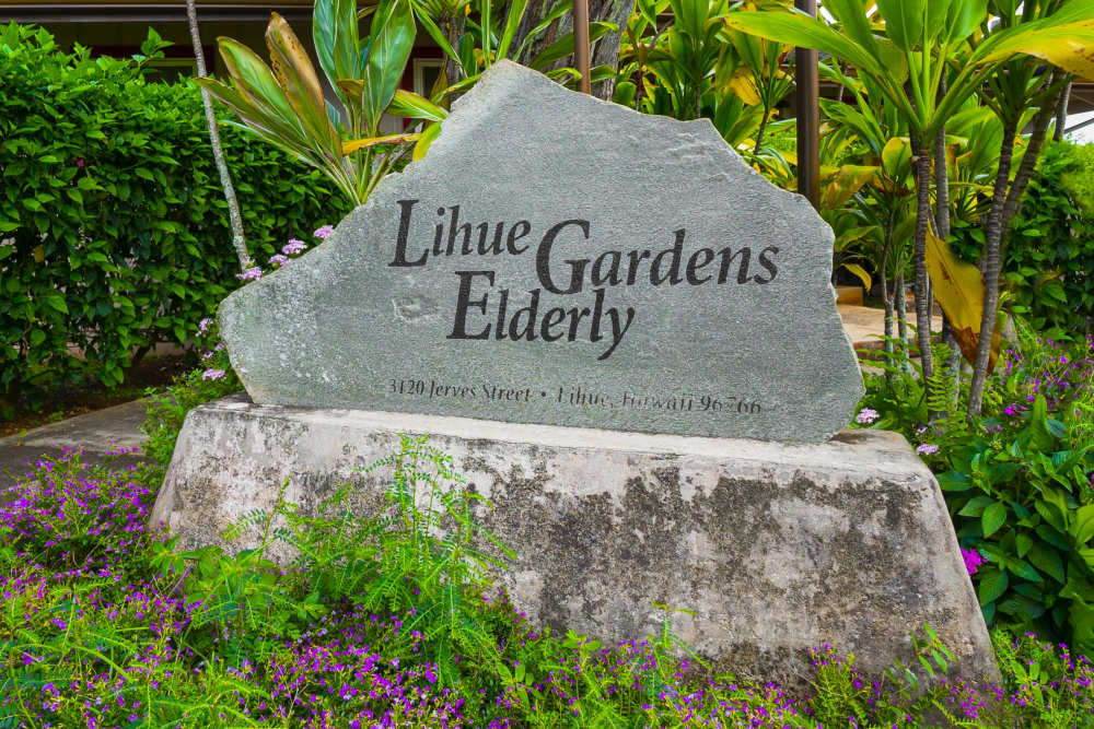 Community sign at Lihue Gardens Elderly in Lihue, Hawaii 