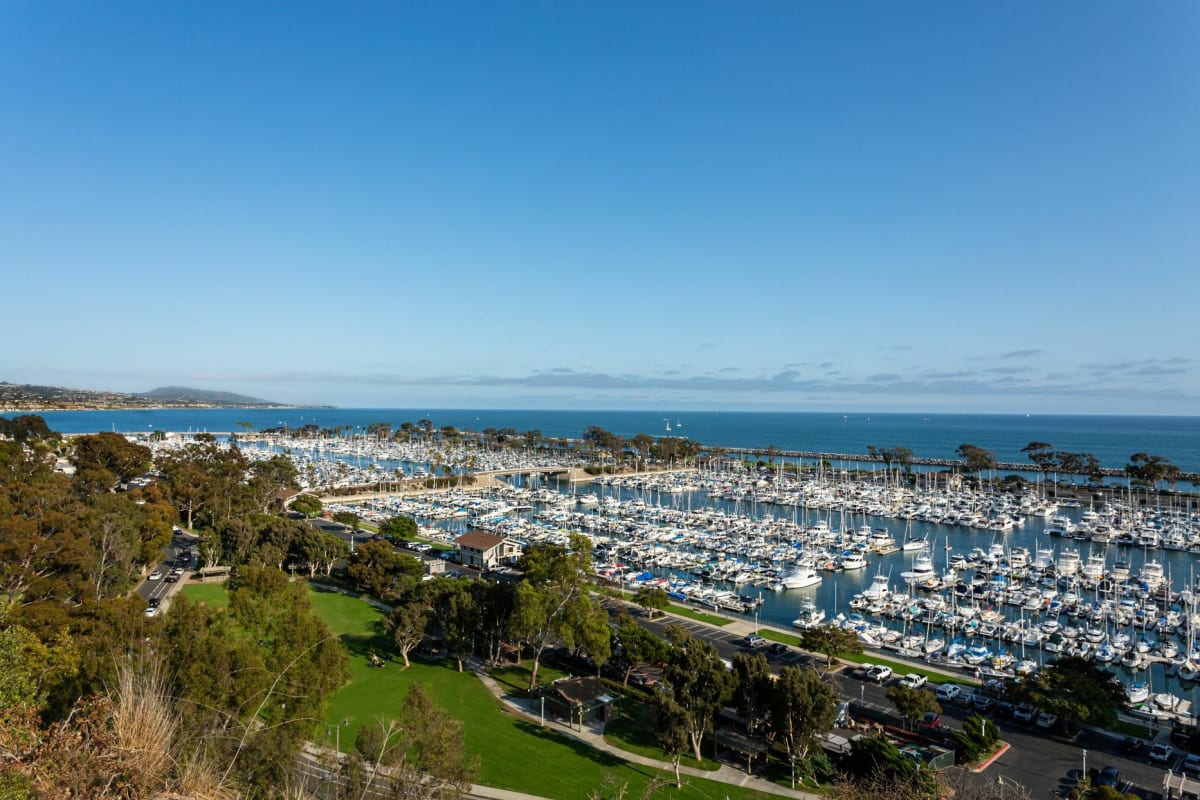 View of the boat docks near Prado West in Dana Point, California