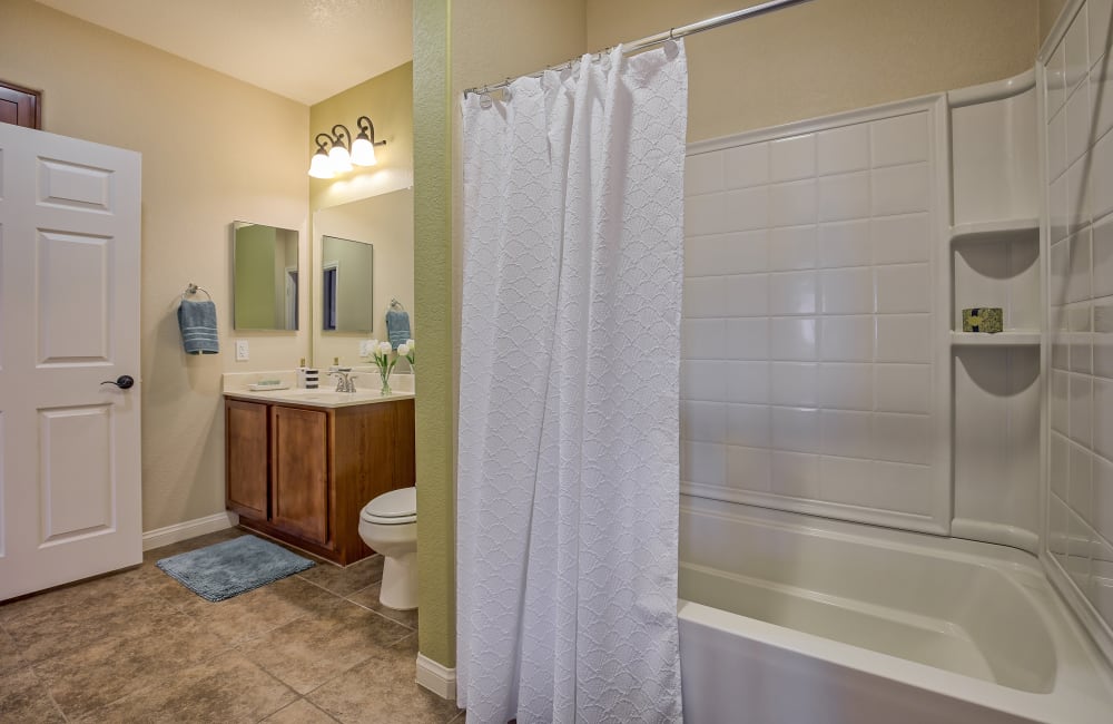 Spacious bathroom at  Miraflores Apartments in El Centro, California