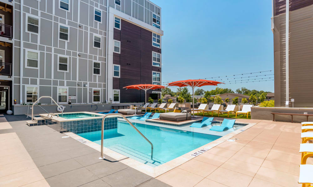 Resort-style swimming pool at UNCOMMON Tuscaloosa in Tuscaloosa, Alabama