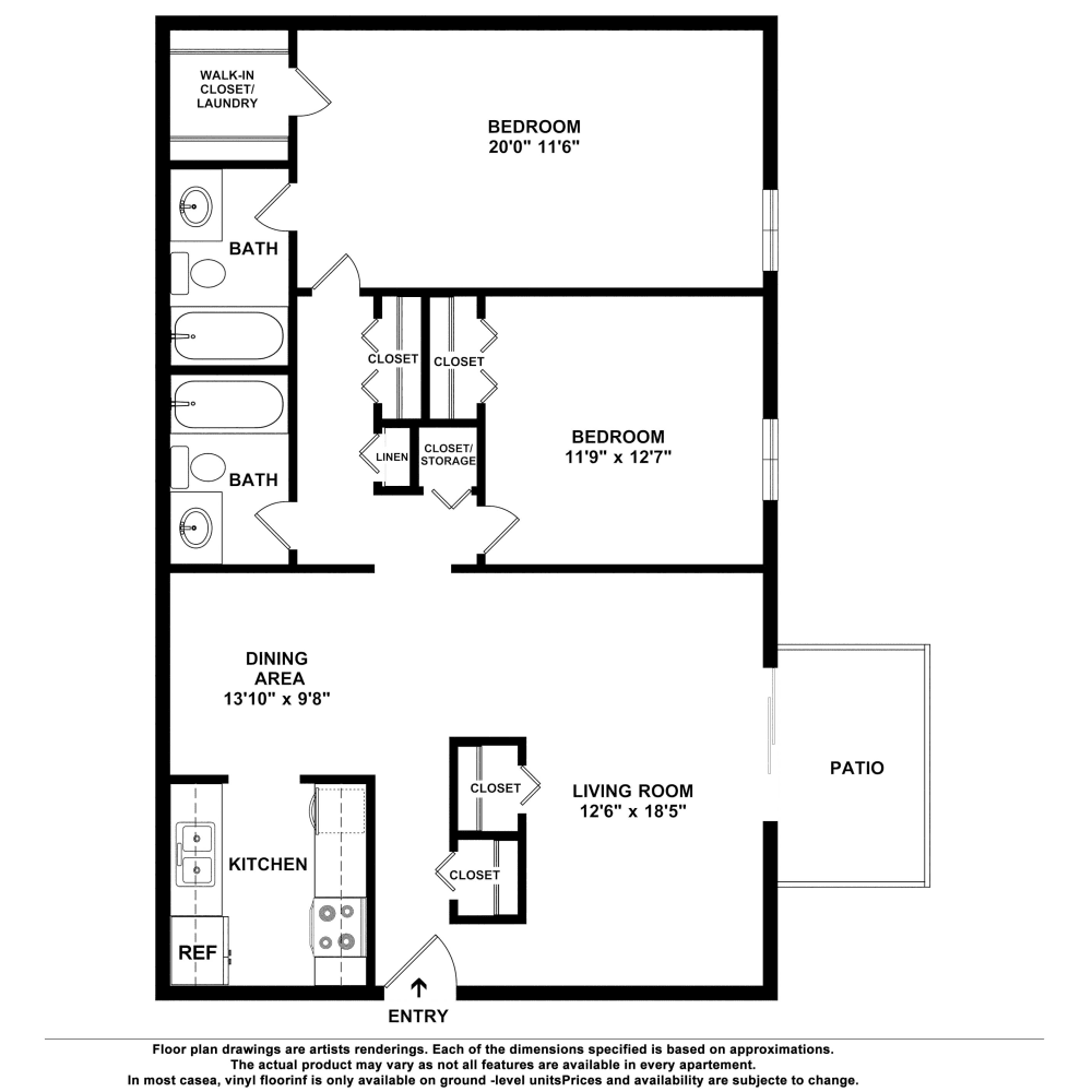 2x2 floor plan drawing at HighPointe Apartments in Birmingham, Alabama