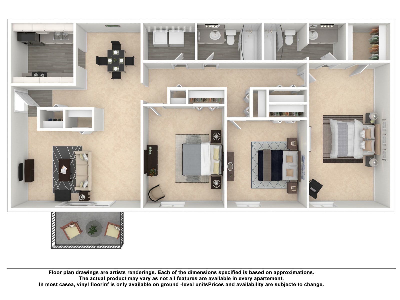 2x2 floor plan drawing at HighPointe Apartments in Birmingham, Alabama