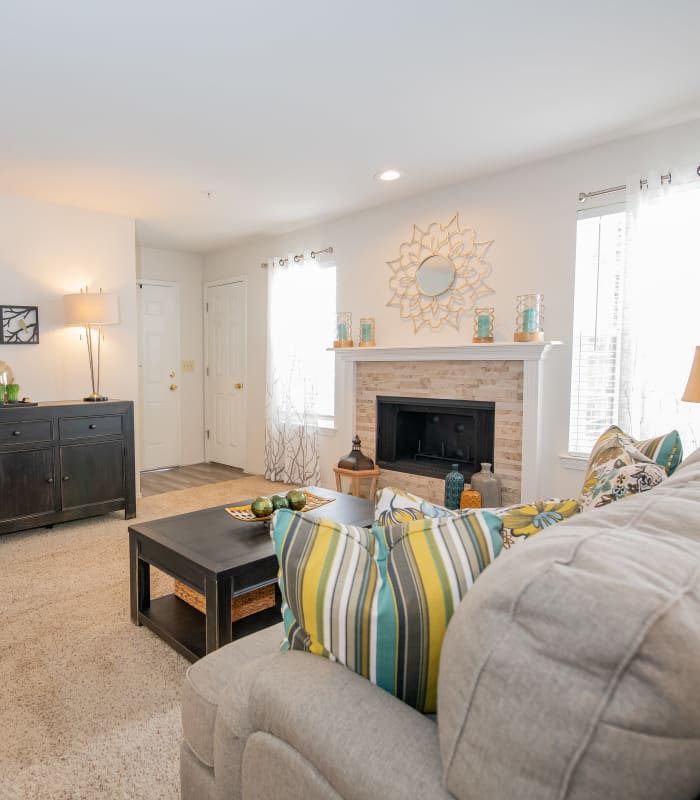 Spacious living room at Crown Pointe Apartments in Oklahoma City, Oklahoma