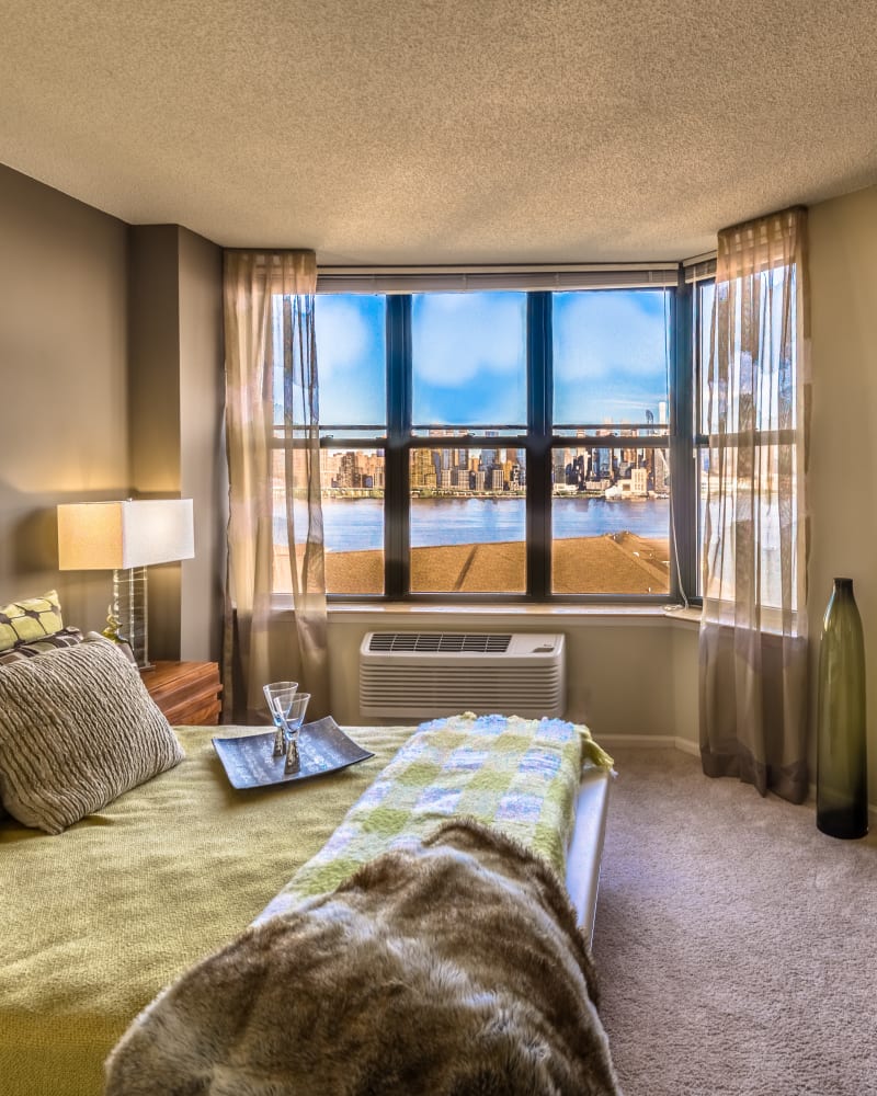 Spacious bedroom with gorgeous view at Riverbend at Port Imperial in West New York, New Jersey