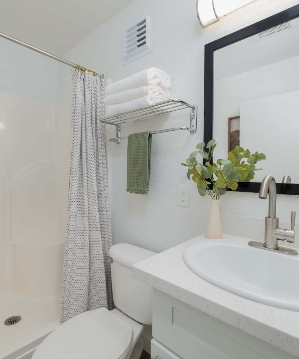 Elegant bathroom at The Theodore in Tacoma, Washington
