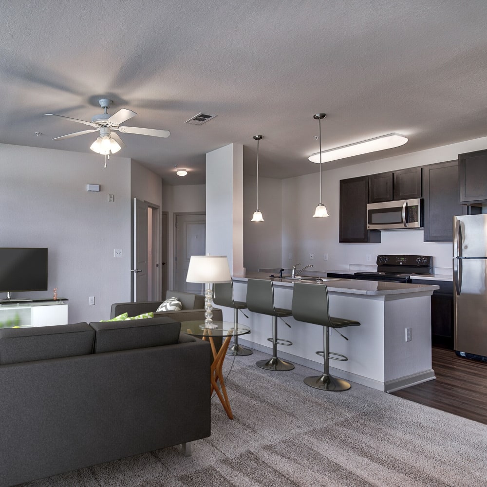 Spacious living area in an apartment at Bridgeway Chattanooga, Chattanooga, Tennessee