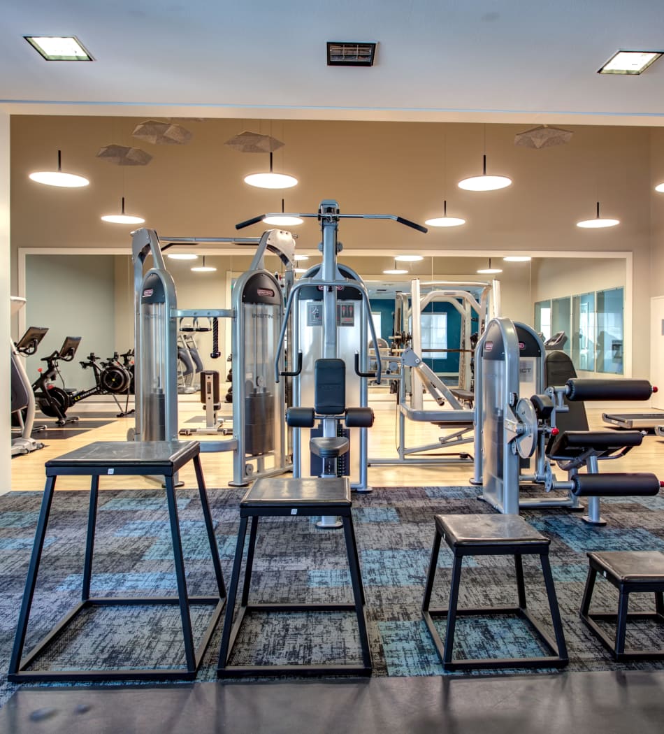 Well-equipped onsite fitness center at Sofi Westview in San Diego, California