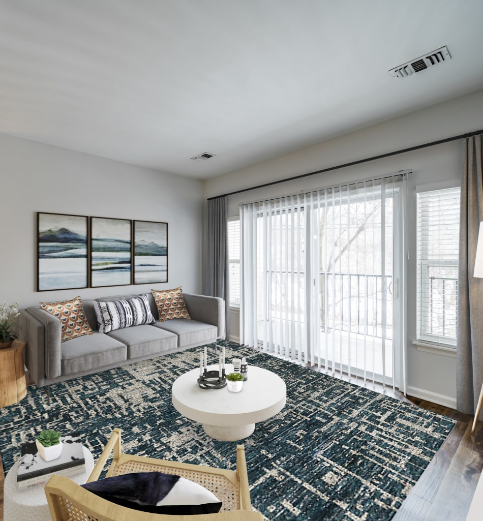 Open-concept living area in a model home at Sofi Gaslight Commons in South Orange, New Jersey