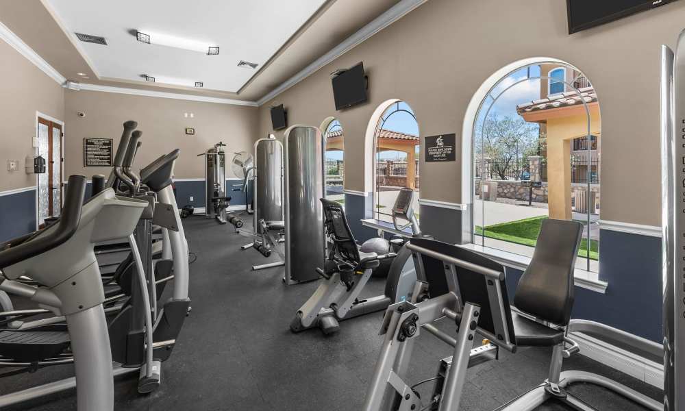 Fitness center at Las Torres Apartments in El Paso, Texas