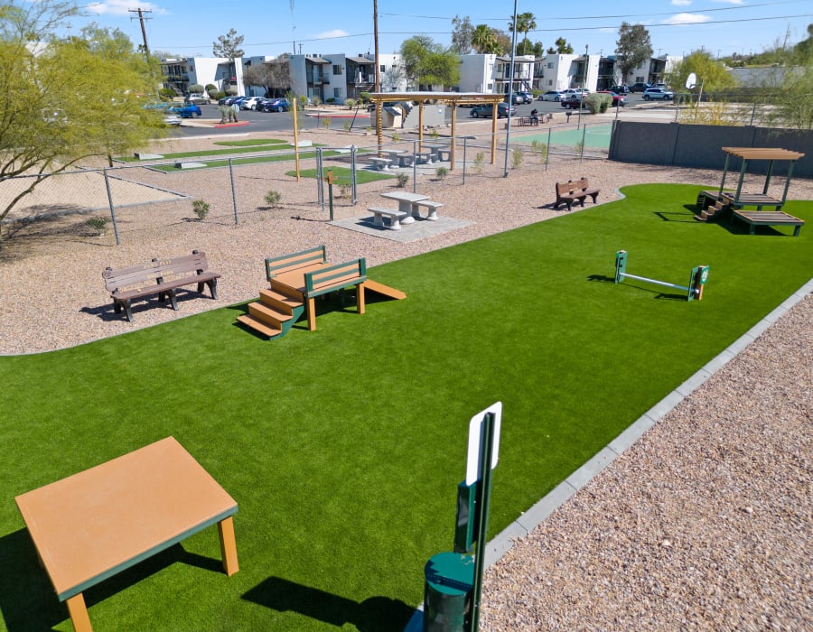 Take a stroll and enjoy the multitude of amenities outside of Las Brisas Apartments in Tucson, Arizona