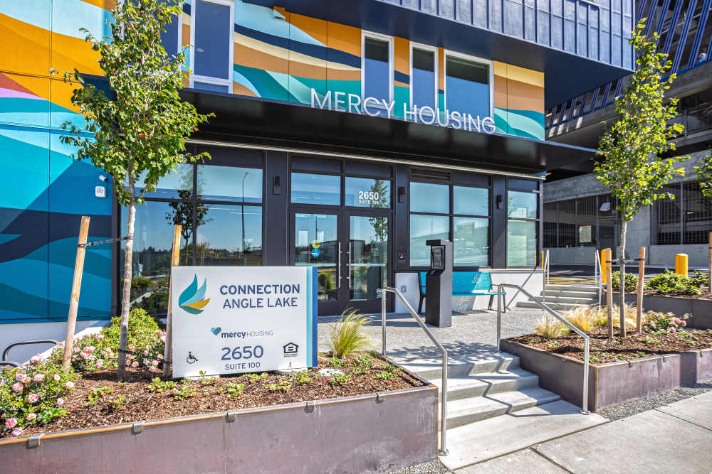 Community signage at Connection Angle Lake in SeaTac, Washington