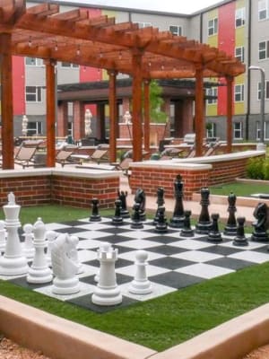 Life size chess and checkers at Terra at University North Park in Norman, Oklahoma