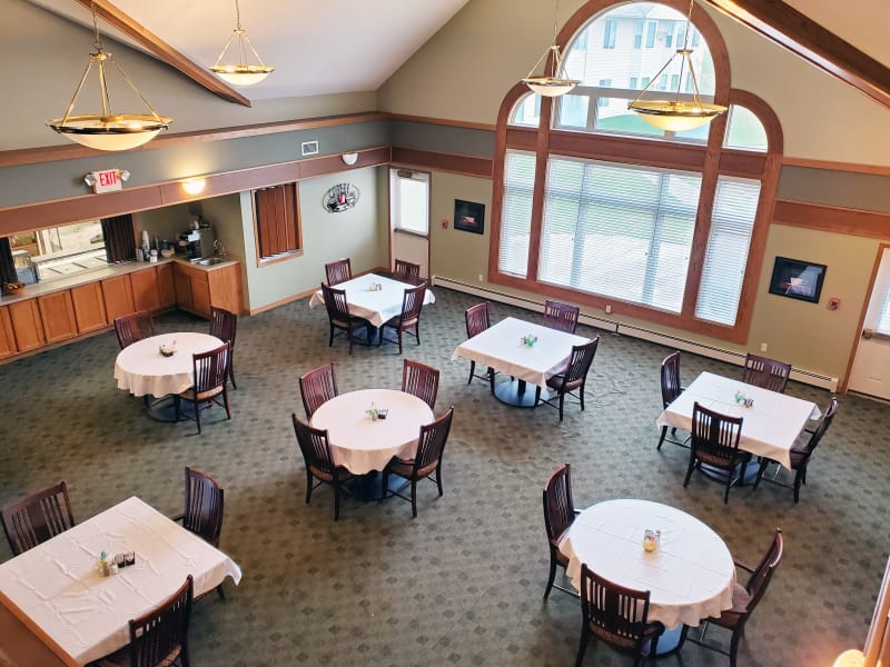 Aerial of dining room at Meadow Ridge Senior Living in Moberly, Missouri