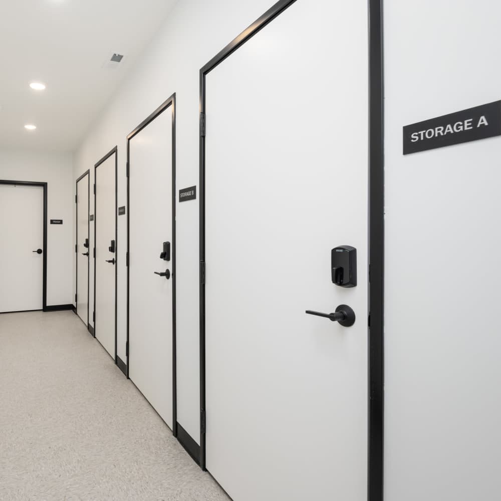 Storage rooms at The Uptown Apartments in Waconia, Minnesota