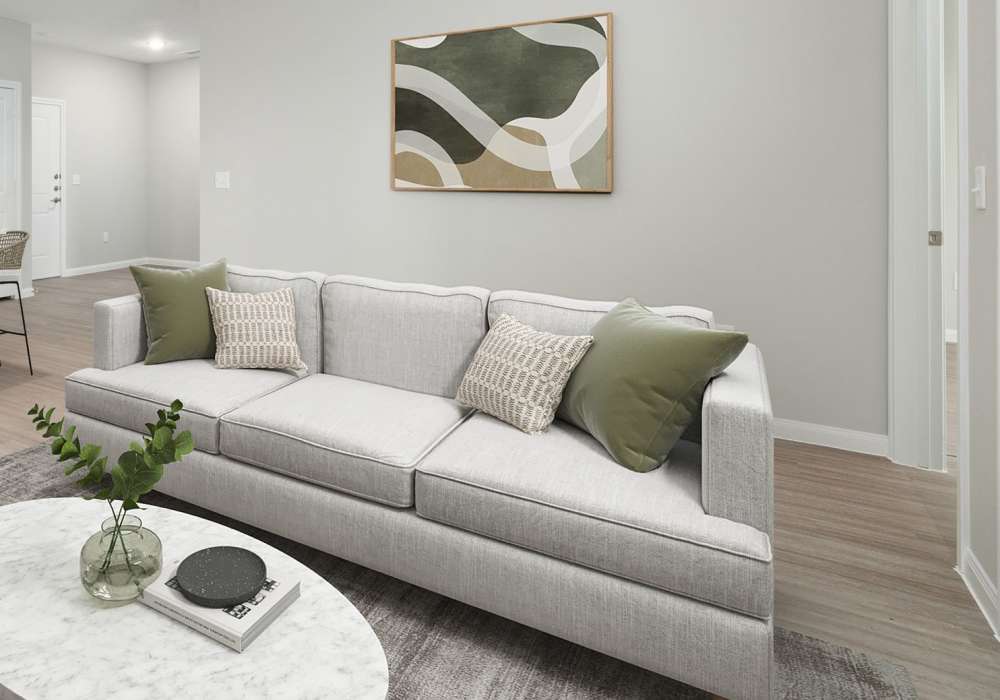 Garden Style living room with modern decor at Oak Creek in New Braunfels, Texas
