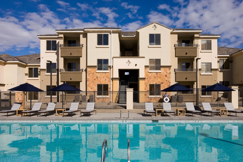 Resort-style swimming pool at Olympus Alameda in Albuquerque, New Mexico