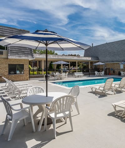 Sparkling swimming pool at Hilton Village II in Hilton, New York