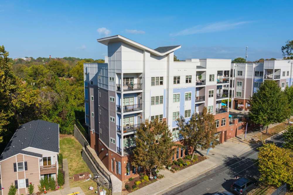 Aerial view of apartment community at Cedar Flats in Charlotte, North Carolina