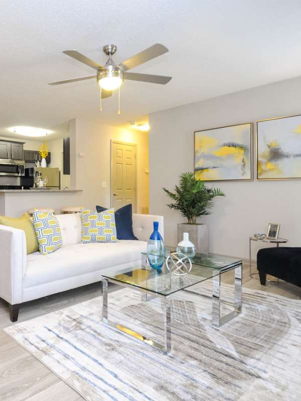 Model apartment with ceiling fan at Icon on The Greenway, Gastonia, North Carolina 