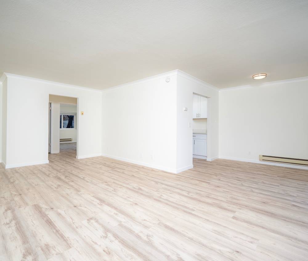 Unfurnished living room at The Chateau Apartments in Mountain View, California