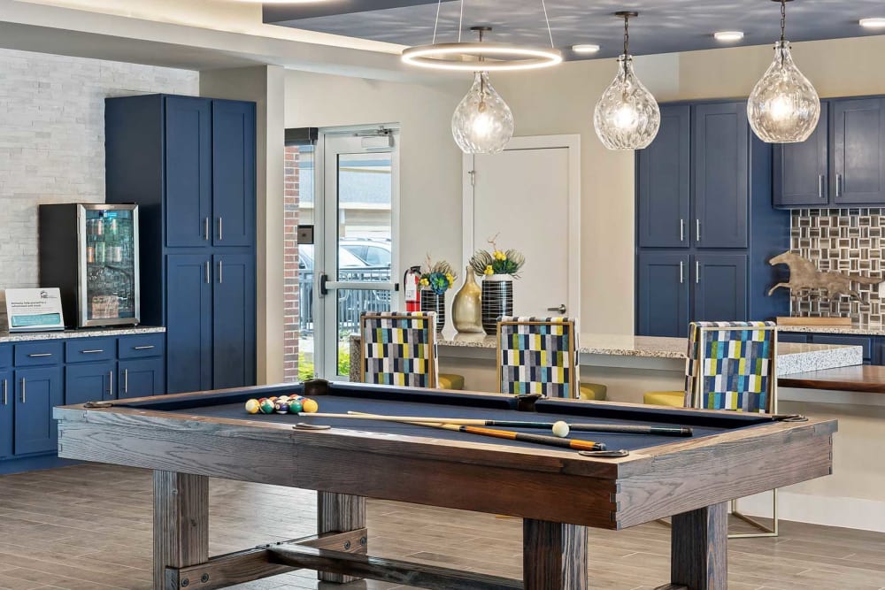 Community center with pool table at The Gates at Meadow Place in Willow Park, Texas