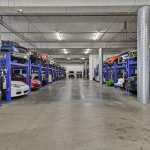Rows of cars stacked and stored at A-1 Car Storage in San Diego, California