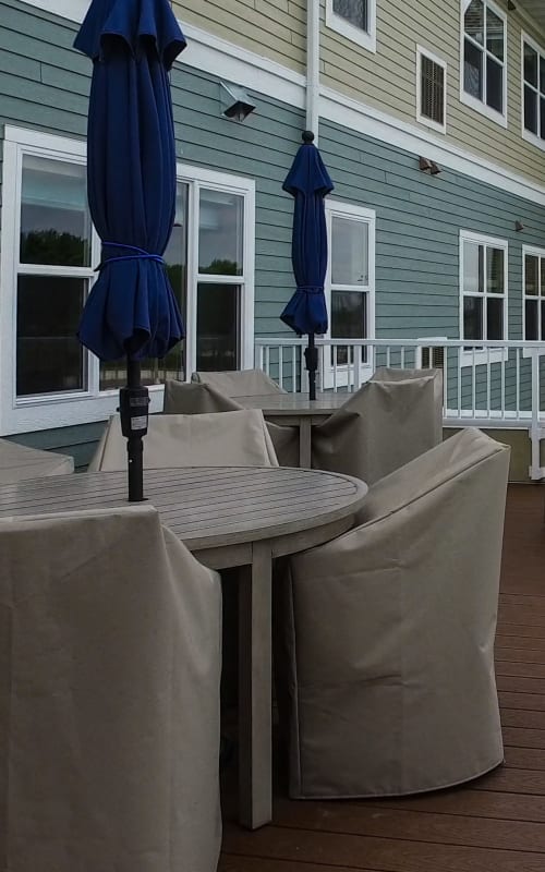 Outdoor covered patio furniture at The Pillars of Mankato in Mankato, Minnesota