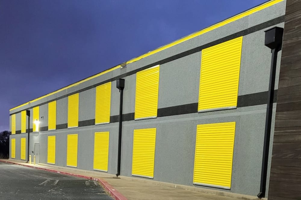 Climate-controlled storage units painted on the exterior of BuxBear Storage Tulsa in Tulsa, Oklahoma