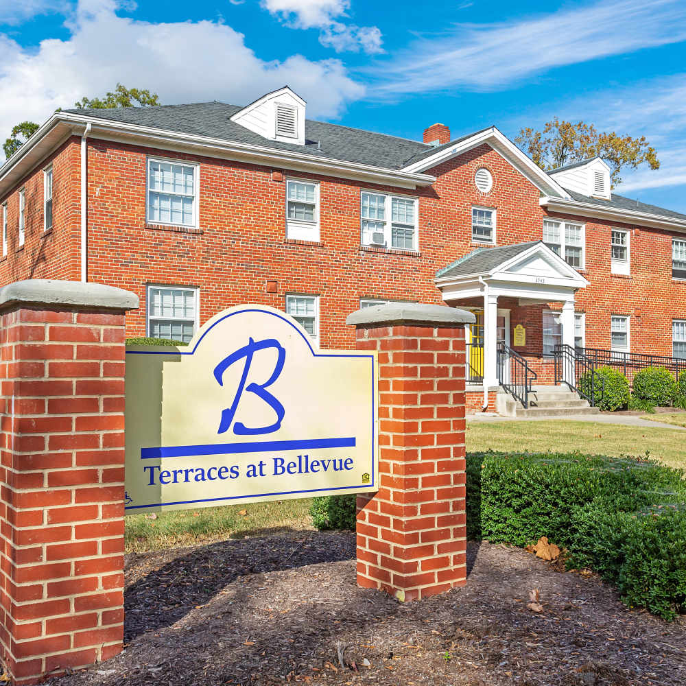Signage of apartment building at Terraces at Bellevue in Richmond, Virginia