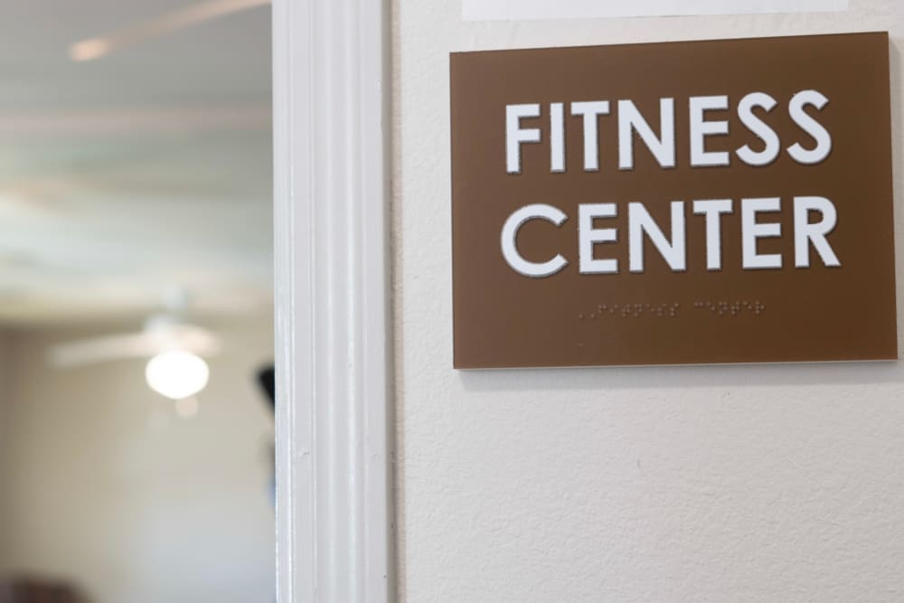 Signage board of fitness center at Redland Creek in Lawrenceville, Georgia