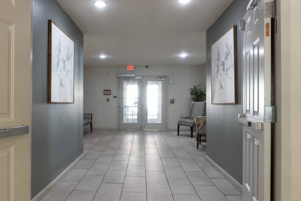 Entrance hallway of leasing center at Redland Creek in Lawrenceville, Georgia