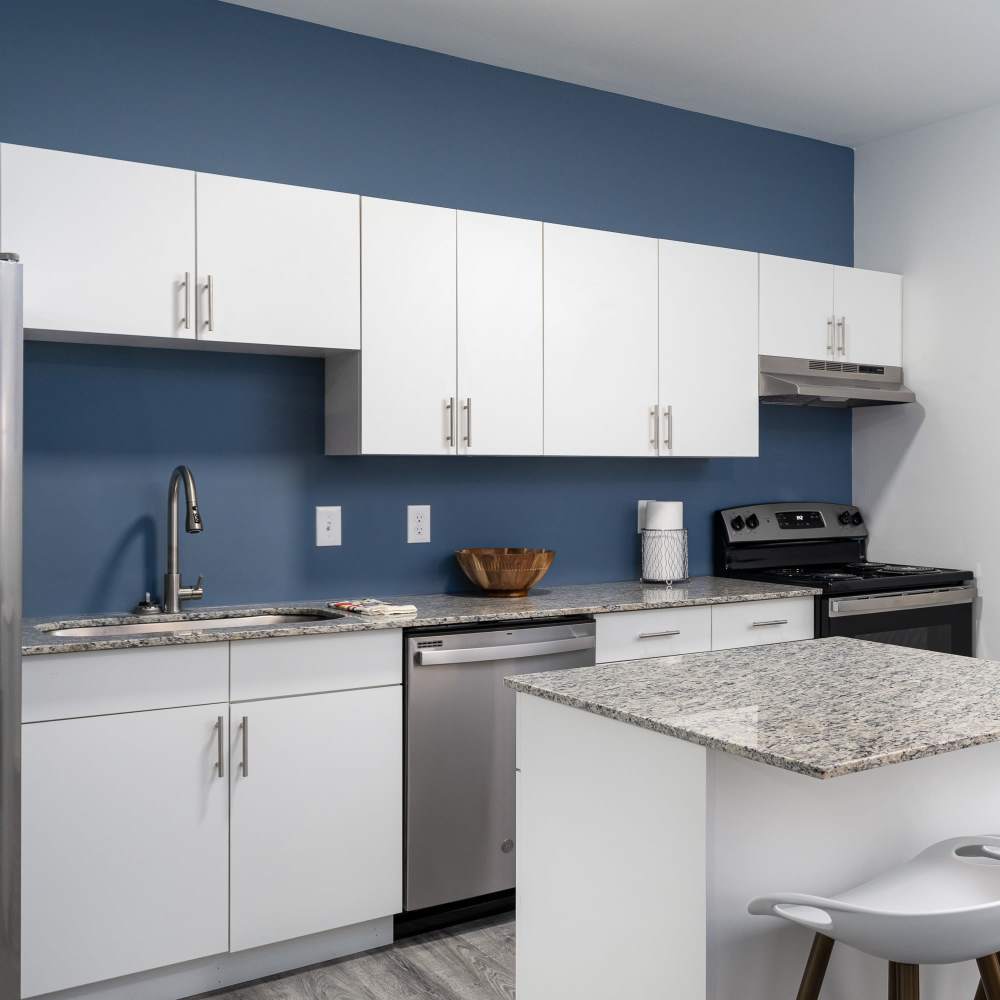 A view of the kitchen with stainless-steel appliances at Park Canyon in Dalton, Georgia