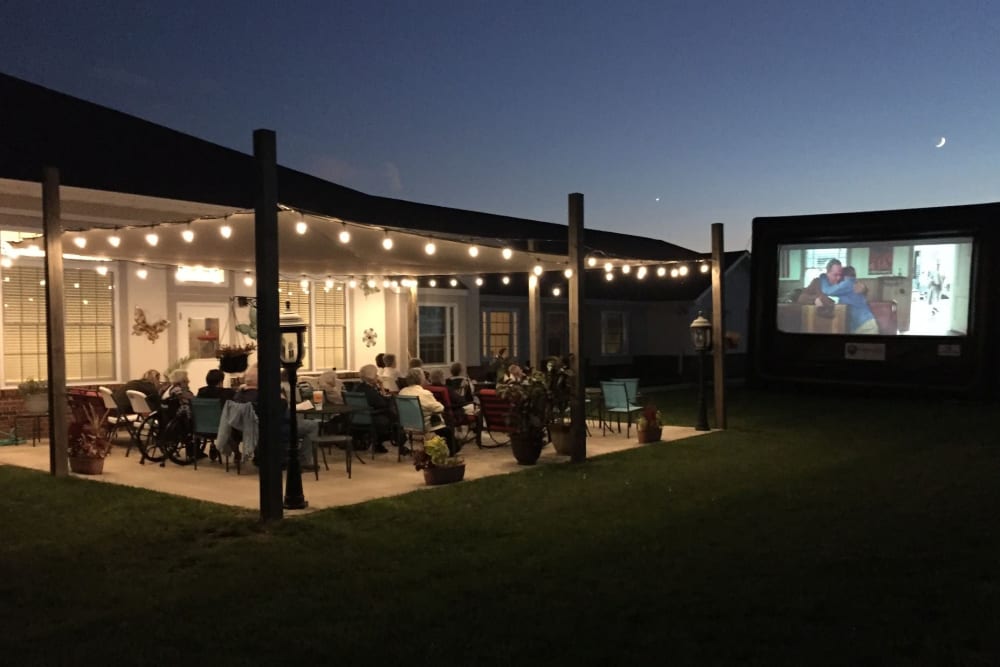 A movie night under the sky at Garden Place Waterloo in Waterloo, Illinois. 