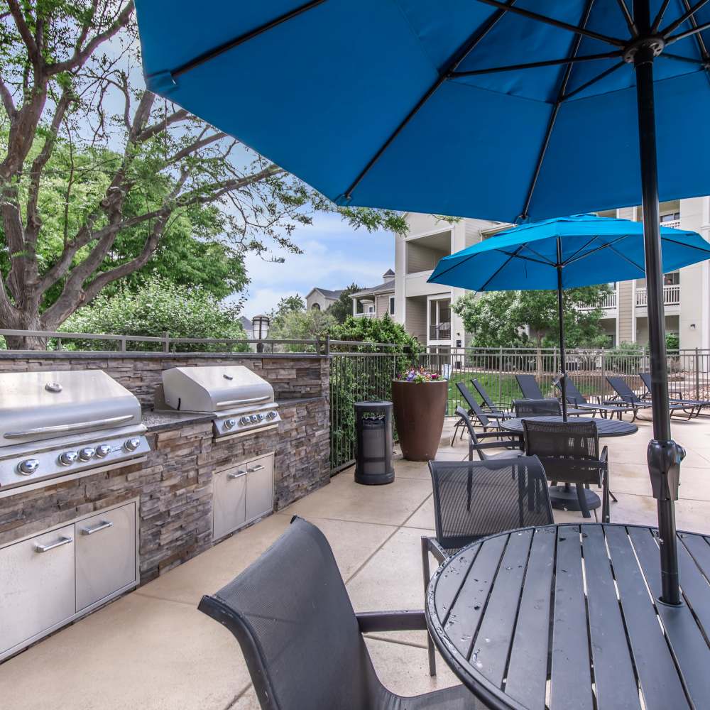 Barbeque station at One Belmar Place in Lakewood, Colorado