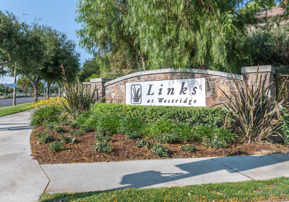 Signage of apartments at Links at Westridge in Valencia, California